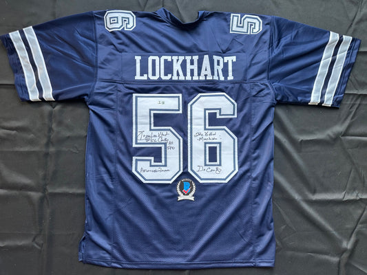 EUGENE LOCKHART DALLAS COWBOYS SIGNED BLUE JERSEY w/MULTI INSCs XL BAS