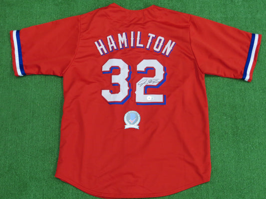 JOSH HAMILTON TEXAS RANGERS SIGNED RED JERSEY size XL BAS COA