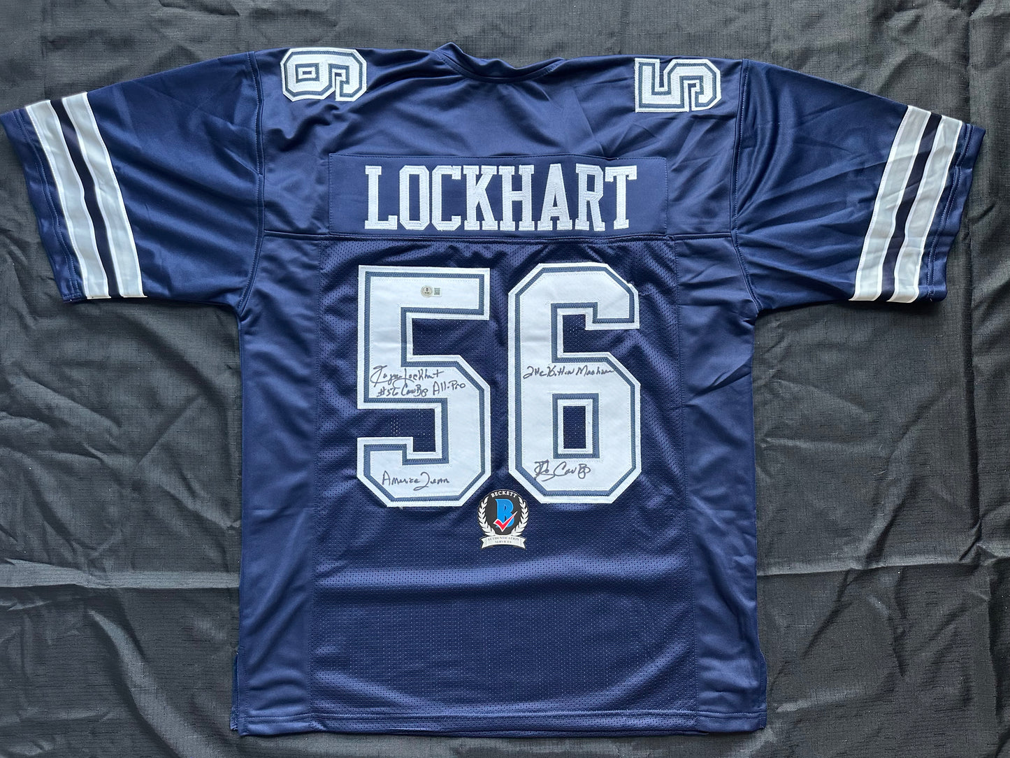 EUGENE LOCKHART DALLAS COWBOYS SIGNED BLUE JERSEY w/MULTI INSCs XL BAS