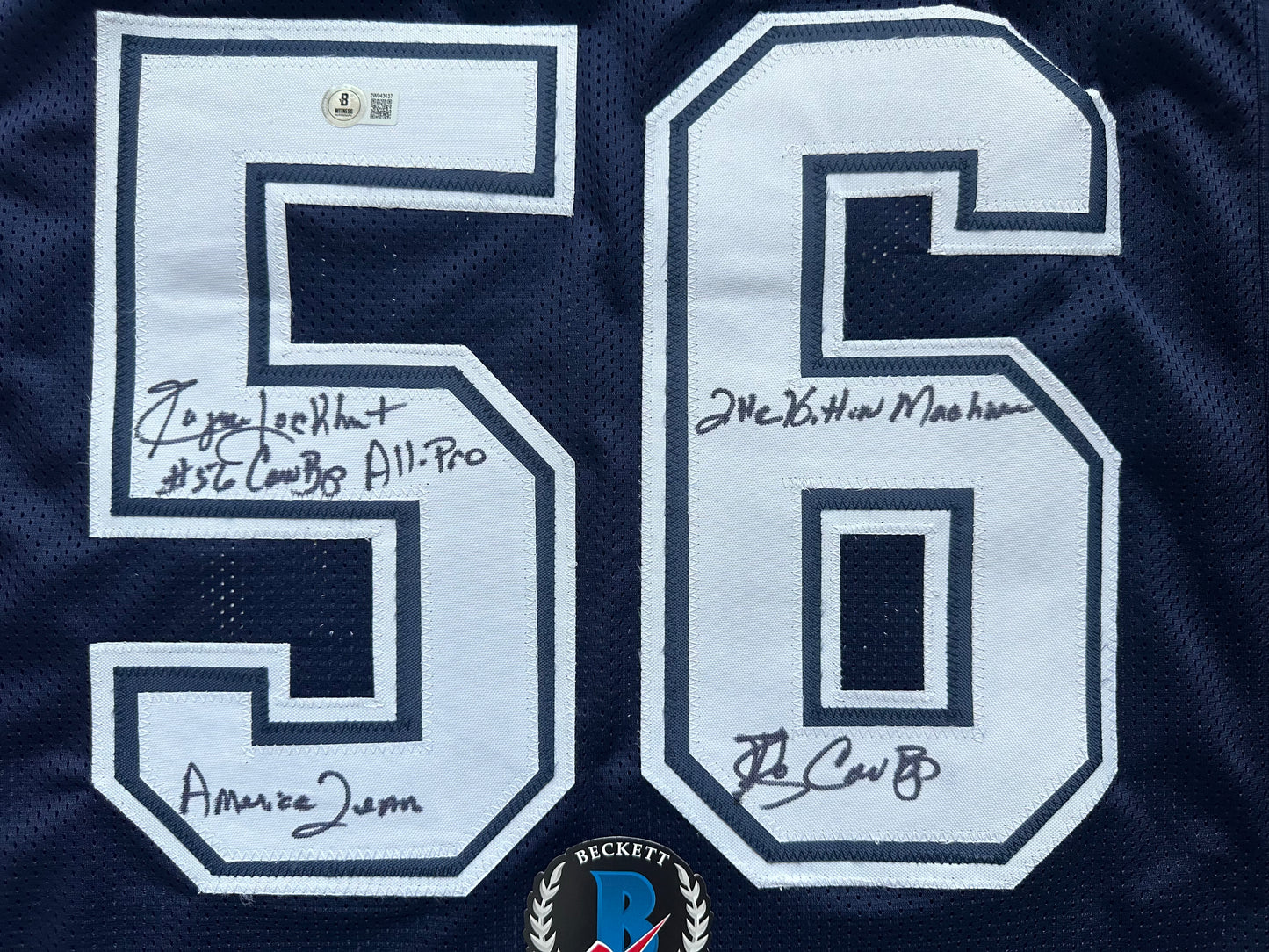 EUGENE LOCKHART DALLAS COWBOYS SIGNED BLUE JERSEY w/MULTI INSCs XL BAS