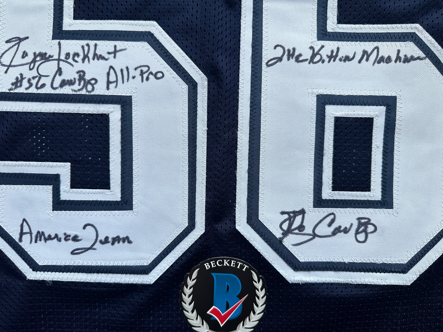 EUGENE LOCKHART DALLAS COWBOYS SIGNED BLUE JERSEY w/MULTI INSCs XL BAS