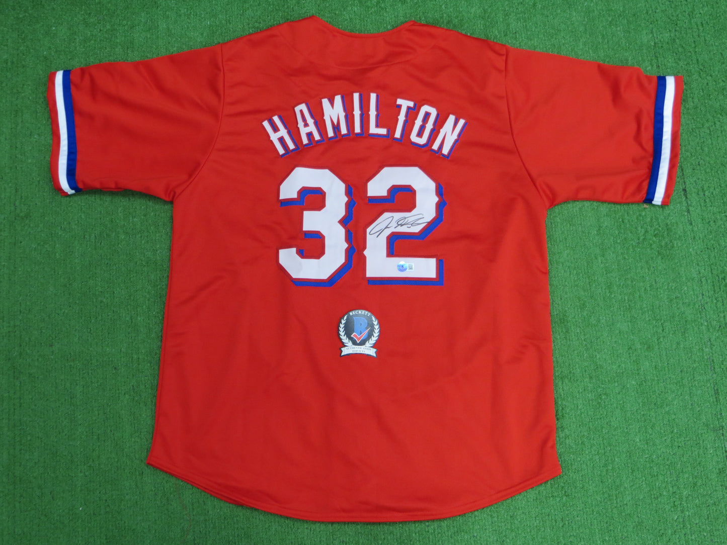 JOSH HAMILTON TEXAS RANGERS SIGNED RED JERSEY size XL BAS COA