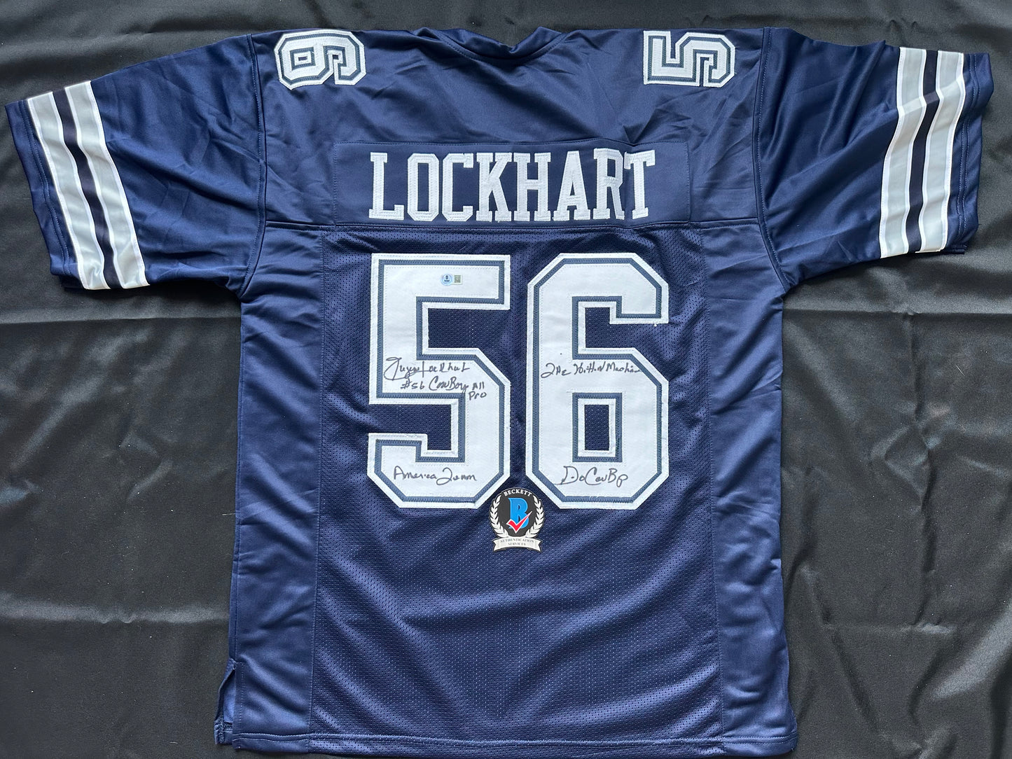 EUGENE LOCKHART DALLAS COWBOYS SIGNED BLUE JERSEY w/MULTI INSCs XL BAS