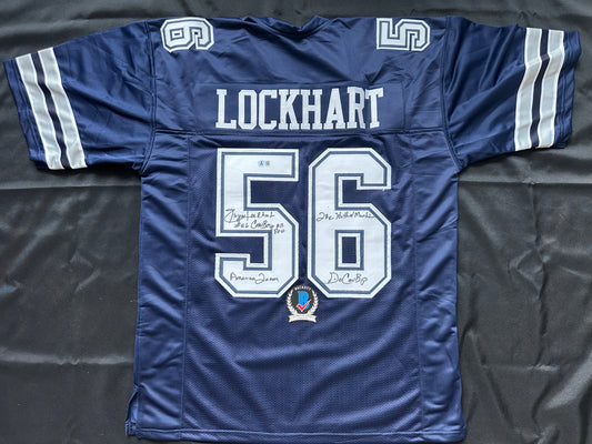 EUGENE LOCKHART DALLAS COWBOYS SIGNED BLUE JERSEY w/MULTI INSCs XL BAS
