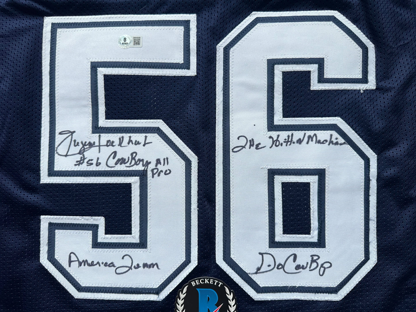 EUGENE LOCKHART DALLAS COWBOYS SIGNED BLUE JERSEY w/MULTI INSCs XL BAS