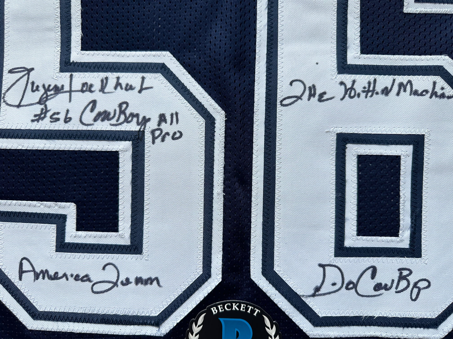 EUGENE LOCKHART DALLAS COWBOYS SIGNED BLUE JERSEY w/MULTI INSCs XL BAS