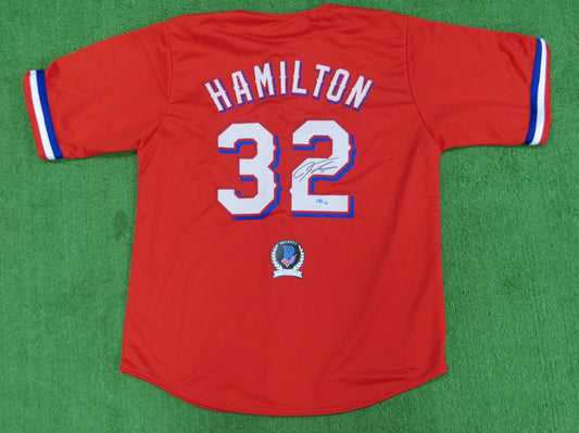 JOSH HAMILTON TEXAS RANGERS SIGNED RED JERSEY size XL BAS COA
