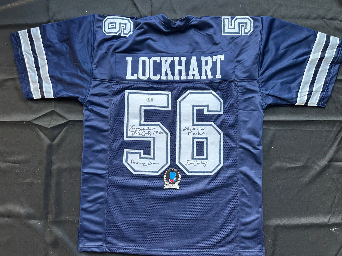 EUGENE LOCKHART DALLAS COWBOYS SIGNED BLUE JERSEY w/MULTI INSCs XL BAS