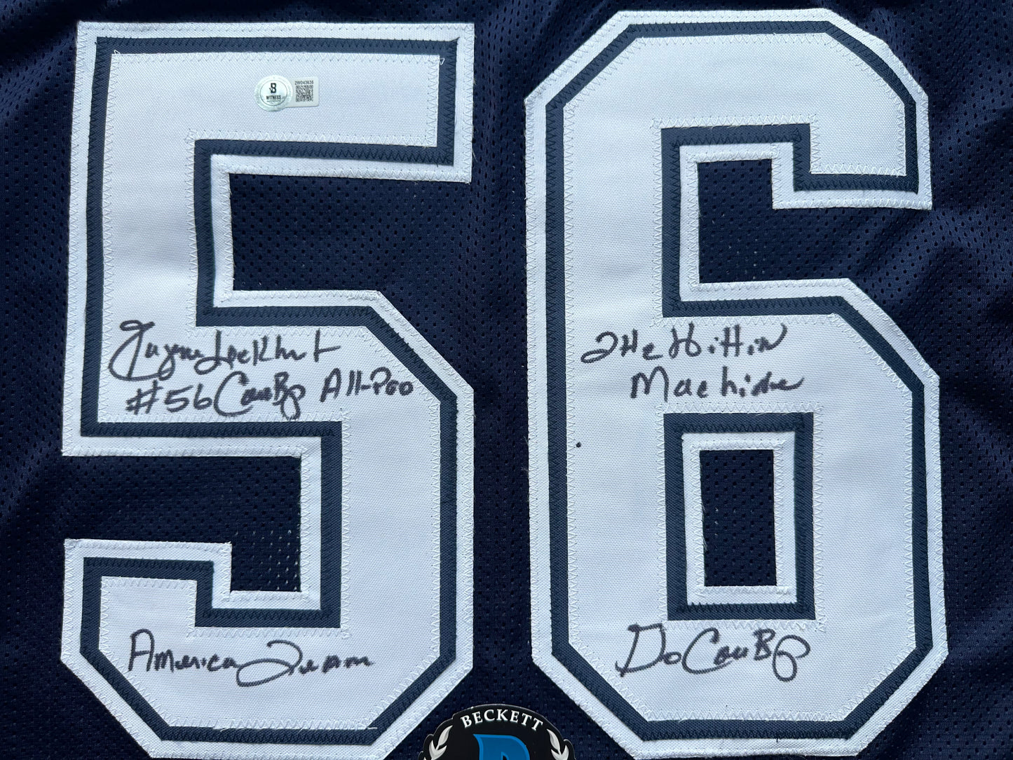 EUGENE LOCKHART DALLAS COWBOYS SIGNED BLUE JERSEY w/MULTI INSCs XL BAS