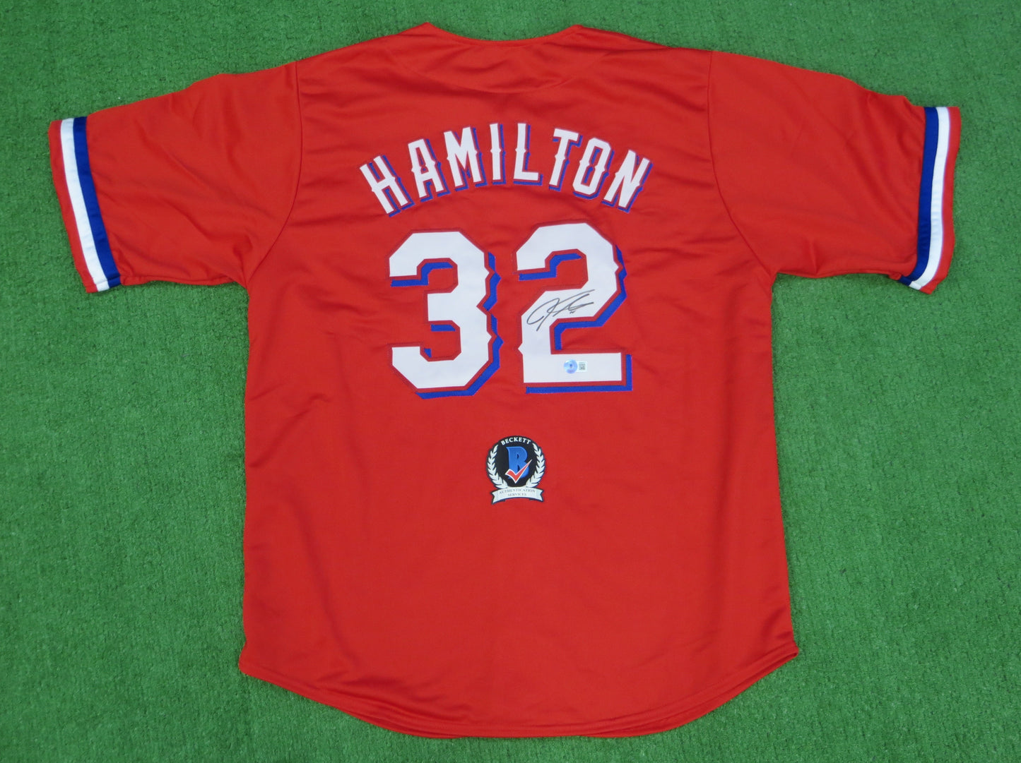 JOSH HAMILTON TEXAS RANGERS SIGNED RED JERSEY size XL BAS COA