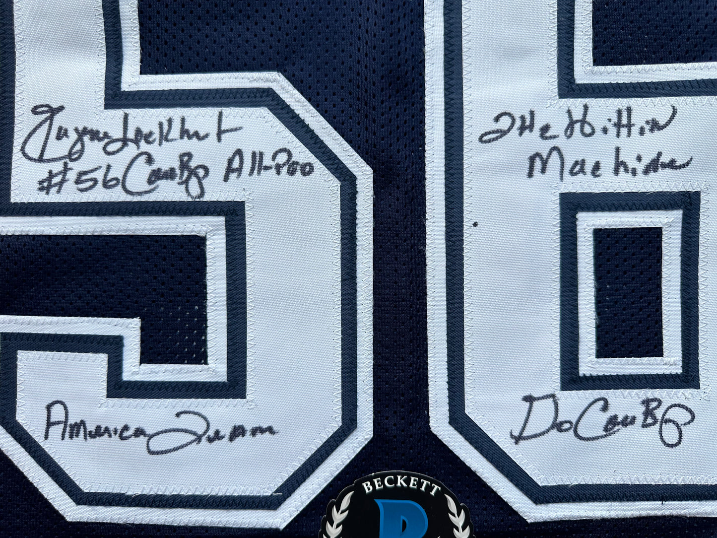 EUGENE LOCKHART DALLAS COWBOYS SIGNED BLUE JERSEY w/MULTI INSCs XL BAS