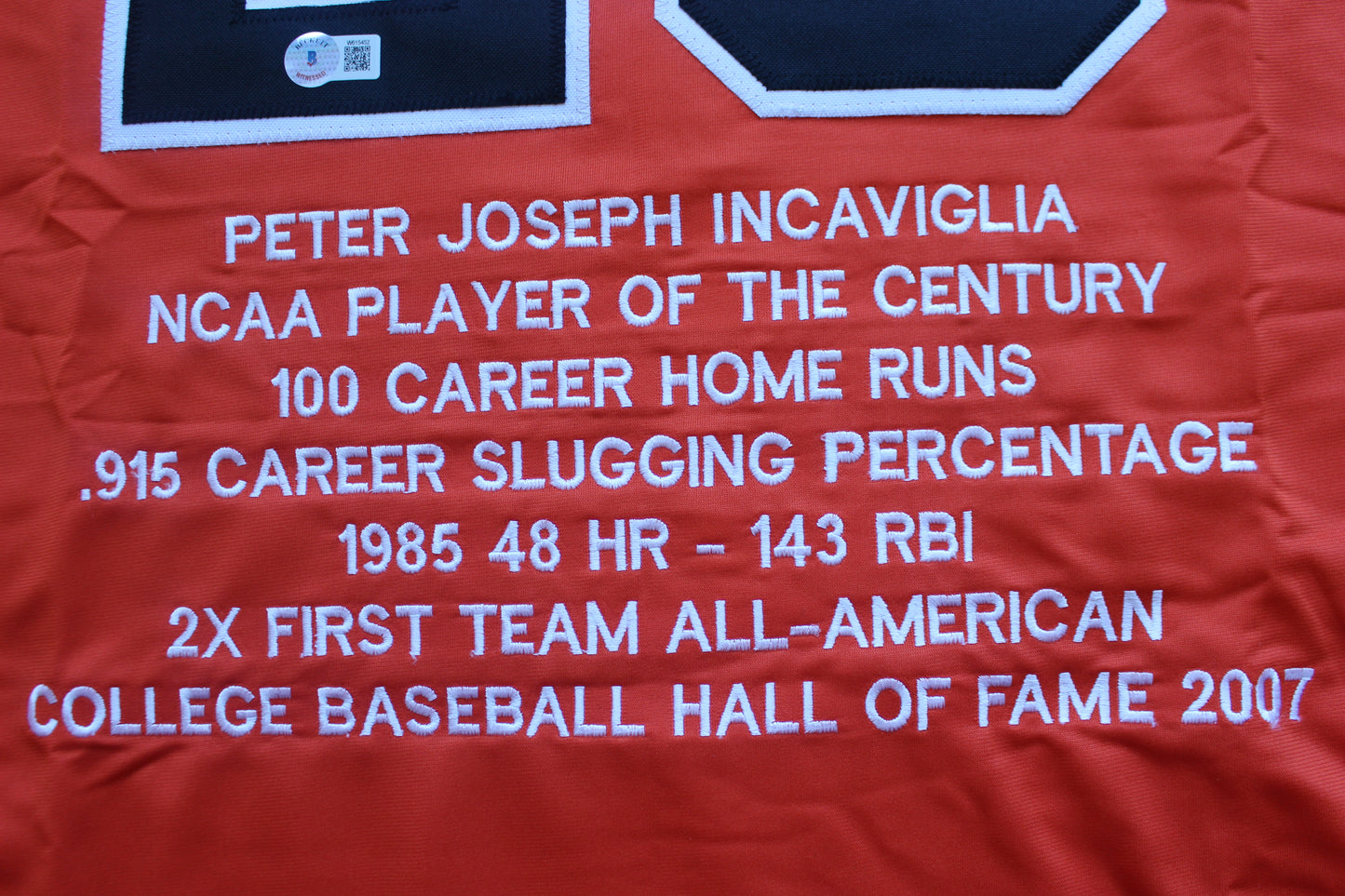 PETE INCAVIGLIA OSU ORANGE #29 "GO POKES" with STATS