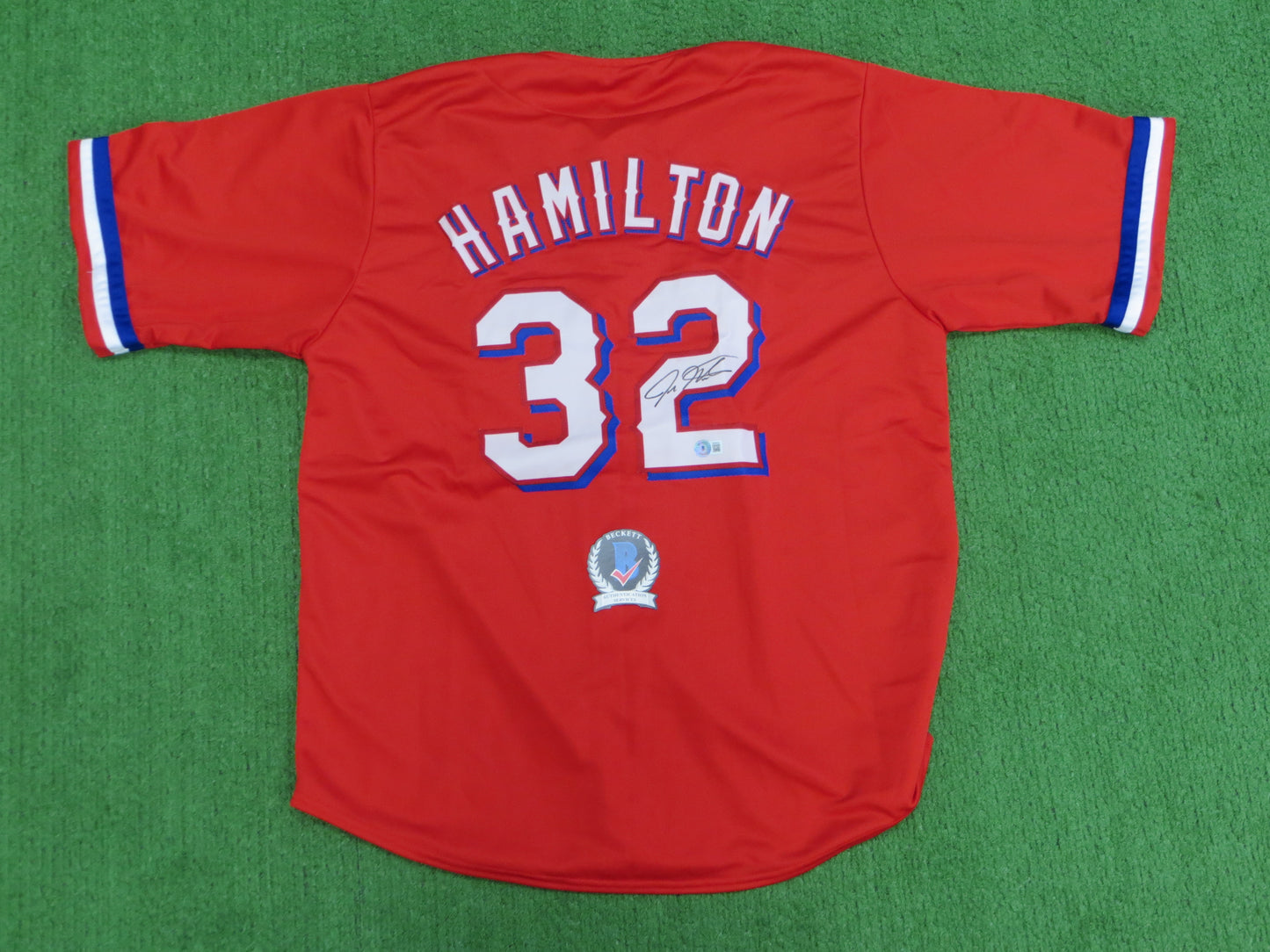 JOSH HAMILTON TEXAS RANGERS SIGNED RED JERSEY size XL BAS COA