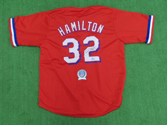 JOSH HAMILTON TEXAS RANGERS SIGNED RED JERSEY size XL BAS COA