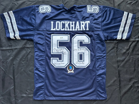 EUGENE LOCKHART DALLAS COWBOYS SIGNED BLUE JERSEY w/MULTI INSCs XL BAS
