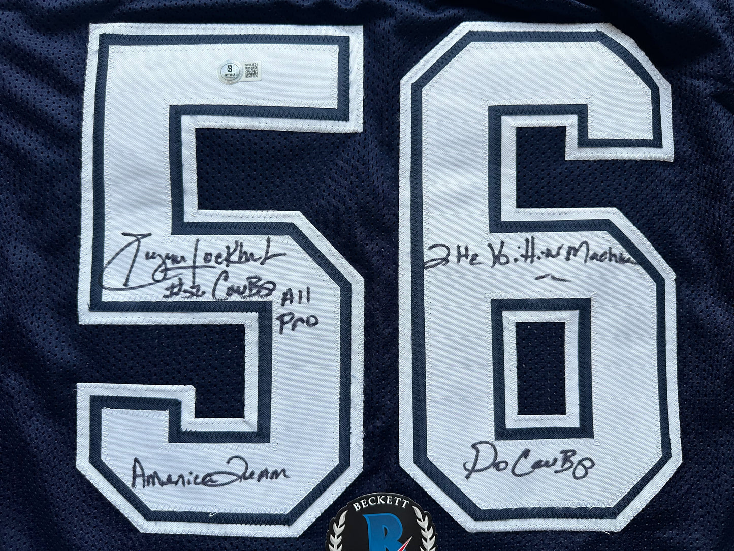 EUGENE LOCKHART DALLAS COWBOYS SIGNED BLUE JERSEY w/MULTI INSCs XL BAS