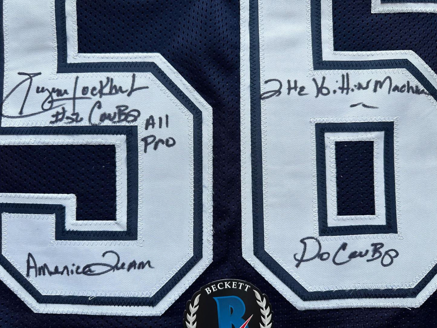 EUGENE LOCKHART DALLAS COWBOYS SIGNED BLUE JERSEY w/MULTI INSCs XL BAS