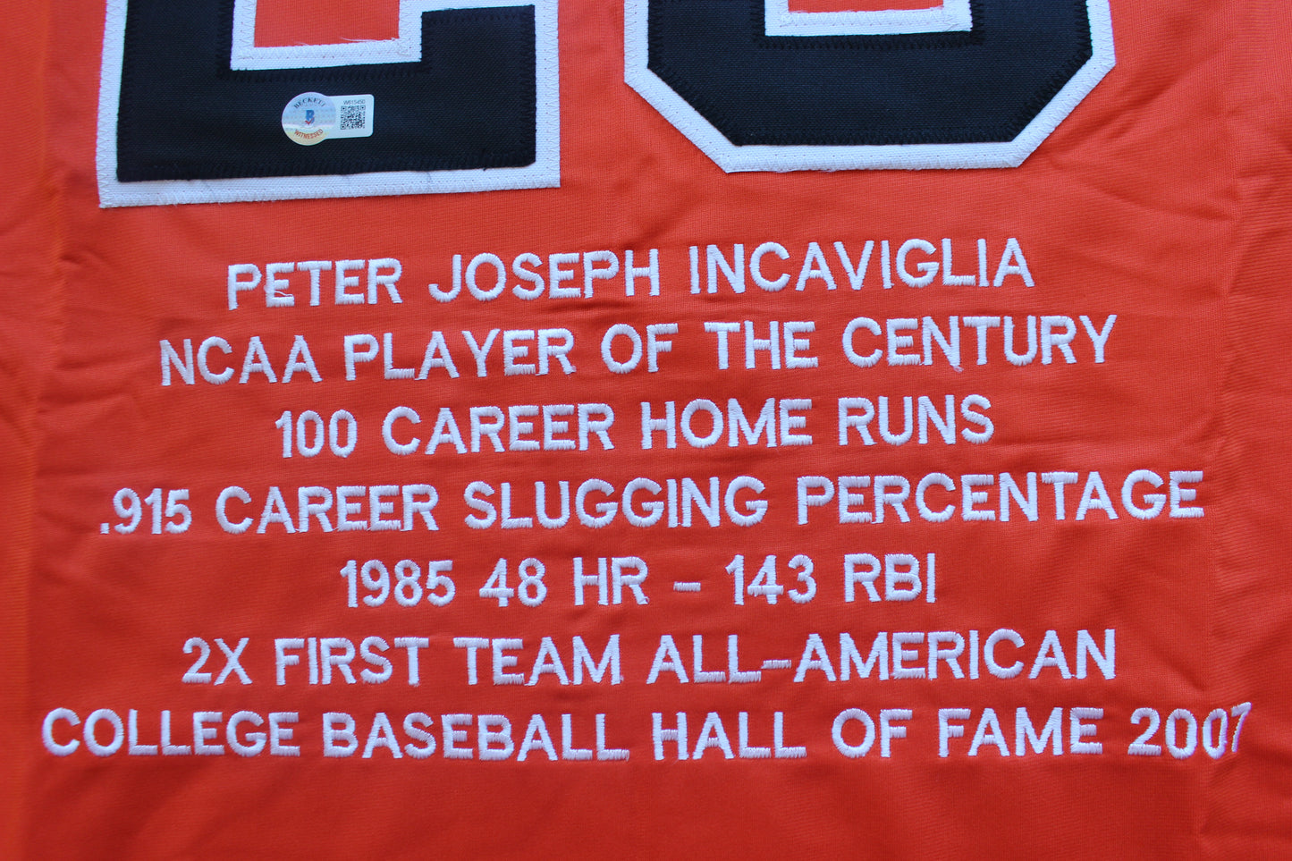 PETE INCAVIGLIA OSU ORANGE #29 "GO POKES" with STATS