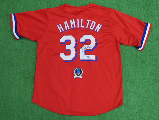 JOSH HAMILTON TEXAS RANGERS SIGNED RED JERSEY size XL BAS COA