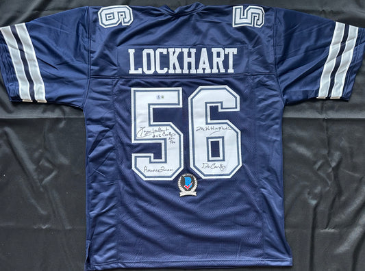 EUGENE LOCKHART DALLAS COWBOYS SIGNED BLUE JERSEY w/MULTI INSCs XL BAS