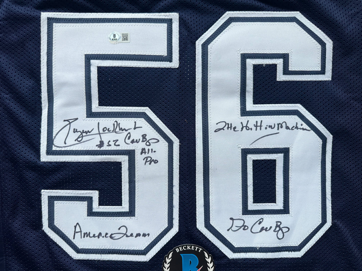 EUGENE LOCKHART DALLAS COWBOYS SIGNED BLUE JERSEY w/MULTI INSCs XL BAS