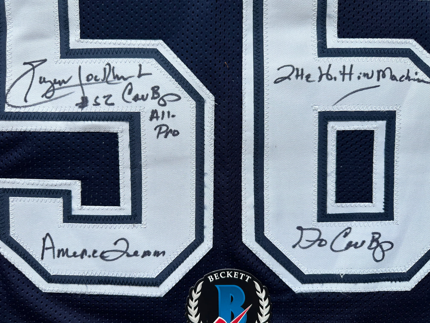 EUGENE LOCKHART DALLAS COWBOYS SIGNED BLUE JERSEY w/MULTI INSCs XL BAS