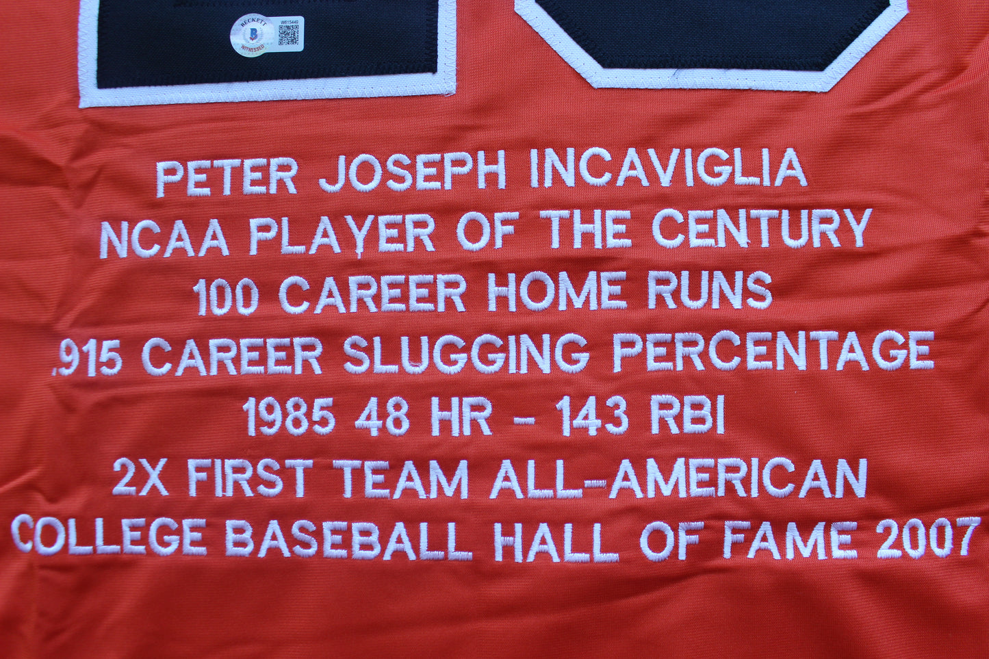 PETE INCAVIGLIA OSU ORANGE #29 "GO POKES" with STATS