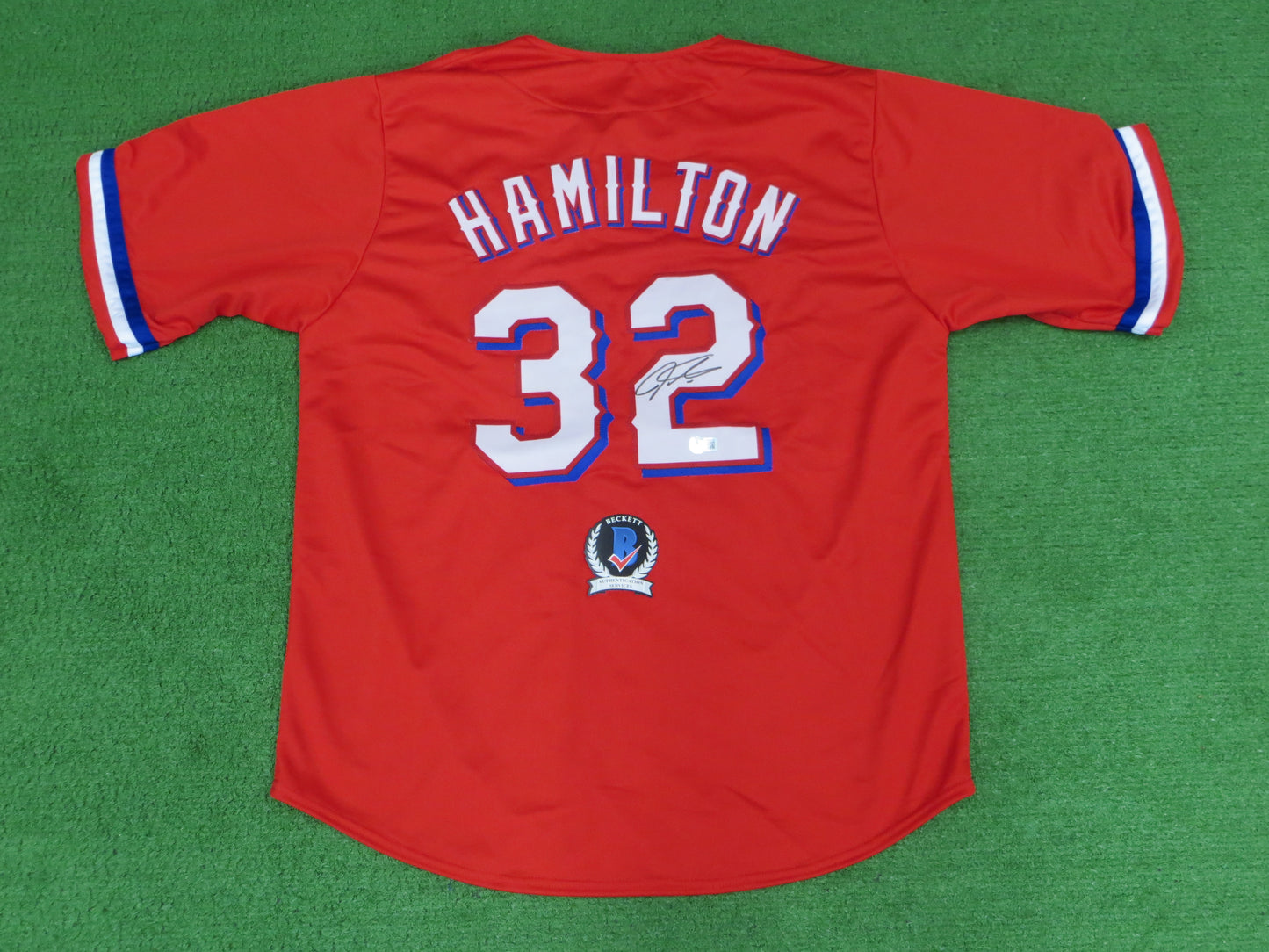 JOSH HAMILTON TEXAS RANGERS SIGNED RED JERSEY size XL BAS COA