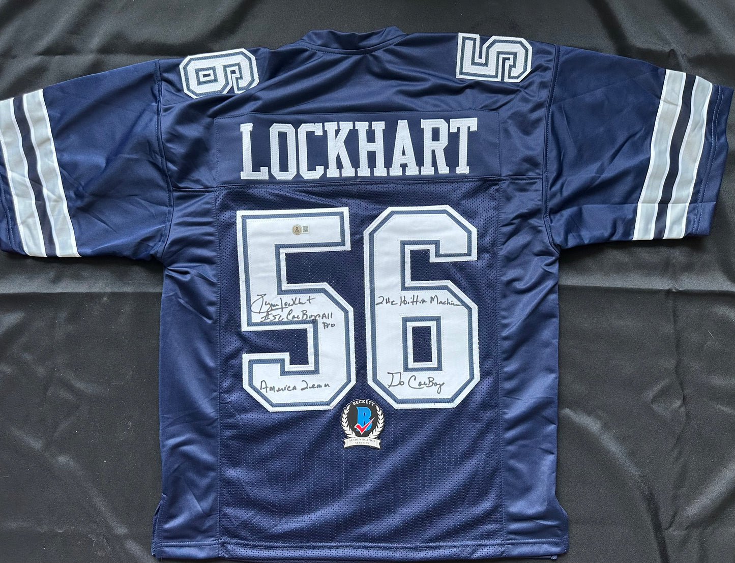 EUGENE LOCKHART DALLAS COWBOYS SIGNED BLUE JERSEY w/MULTI INSCs L BAS