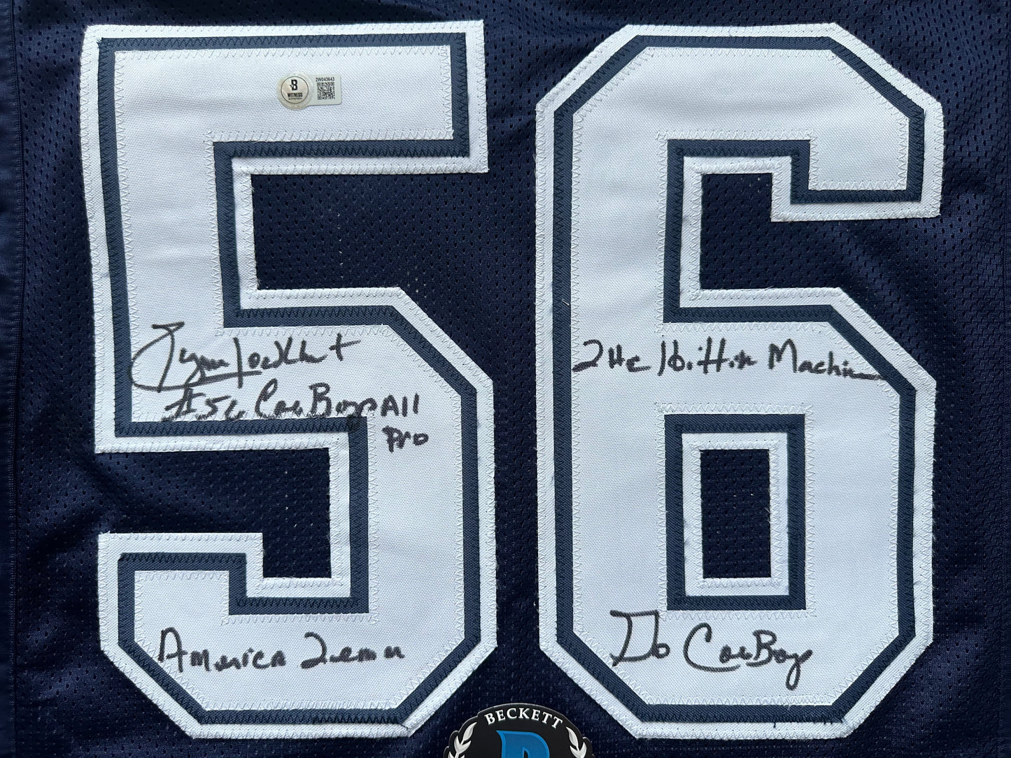 EUGENE LOCKHART DALLAS COWBOYS SIGNED BLUE JERSEY w/MULTI INSCs L BAS