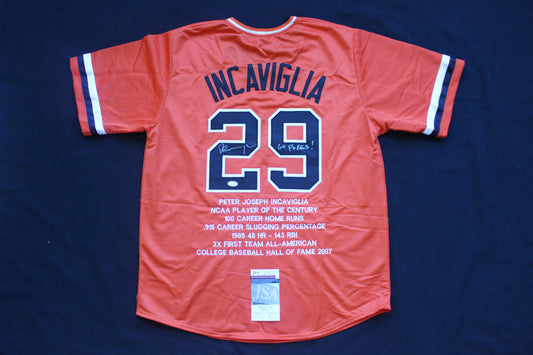 PETE INCAVIGLIA OSU ORANGE #29 "GO POKES" with STATS JSA
