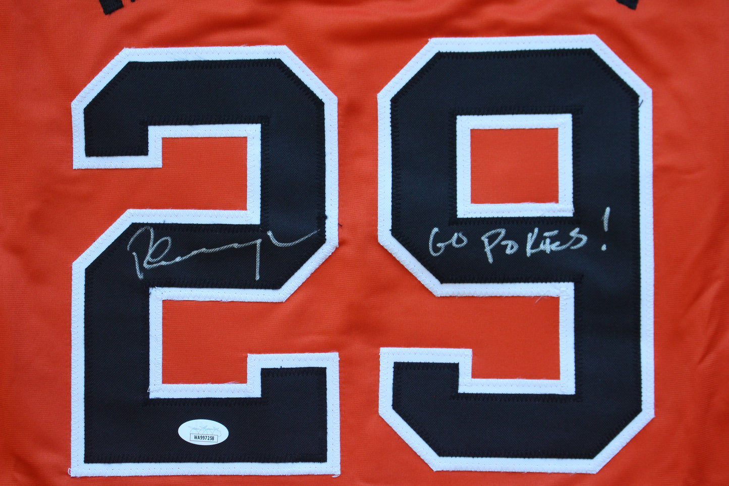 PETE INCAVIGLIA OSU ORANGE #29 "GO POKES" with STATS JSA
