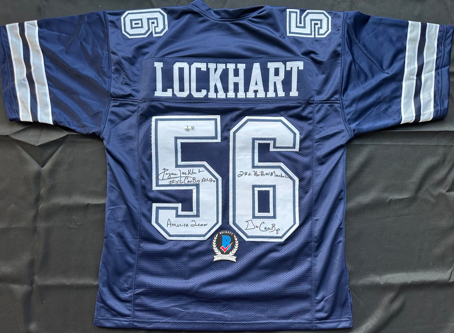 EUGENE LOCKHART DALLAS COWBOYS SIGNED BLUE JERSEY w/MULTI INSCs L BAS