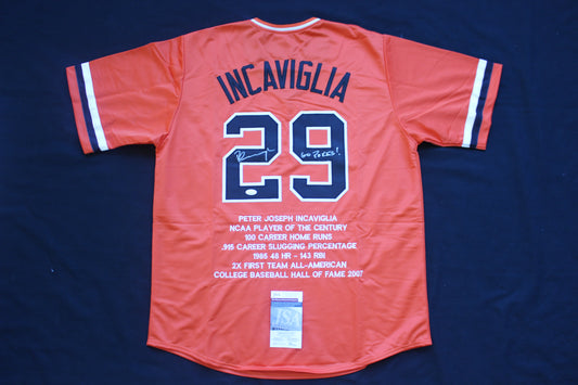 PETE INCAVIGLIA OSU ORANGE #29 "GO POKES" with STATS JSA