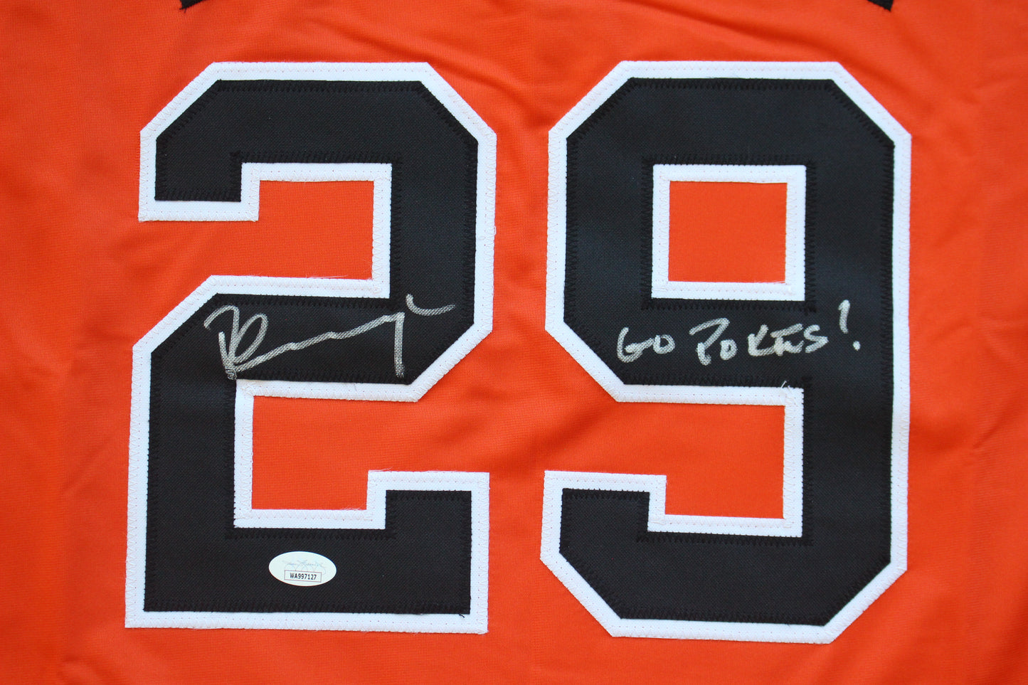 PETE INCAVIGLIA OSU ORANGE #29 "GO POKES" with STATS JSA