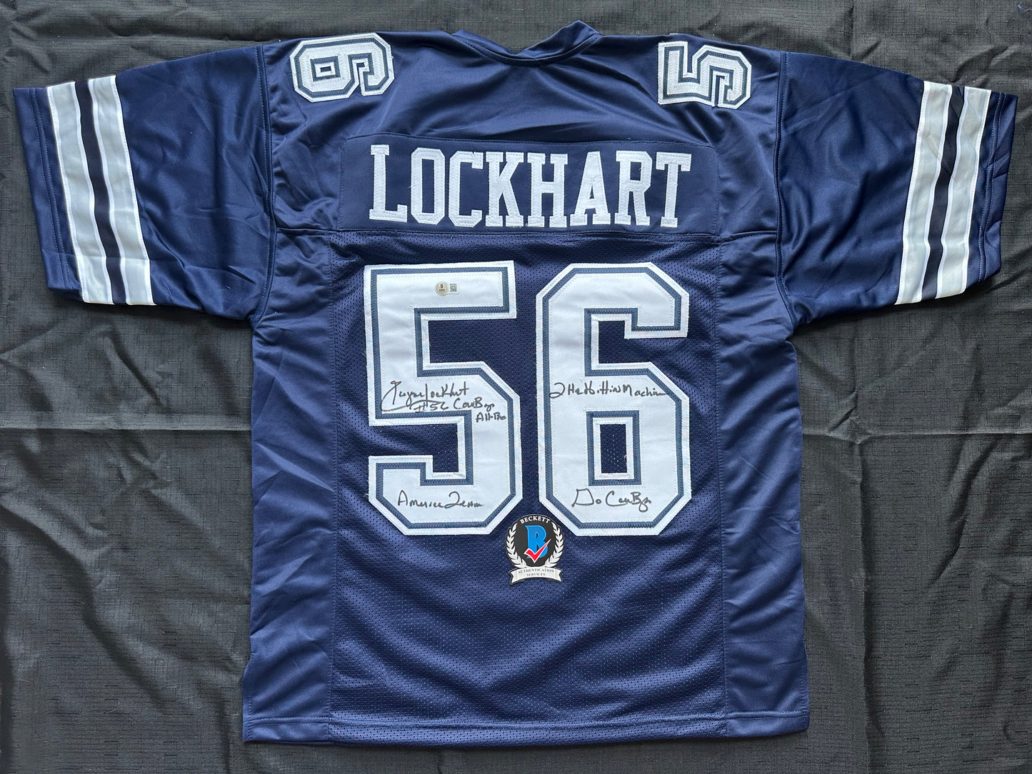 EUGENE LOCKHART DALLAS COWBOYS SIGNED BLUE JERSEY w/MULTI INSCs L BAS