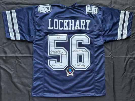EUGENE LOCKHART DALLAS COWBOYS SIGNED BLUE JERSEY w/MULTI INSCs L BAS