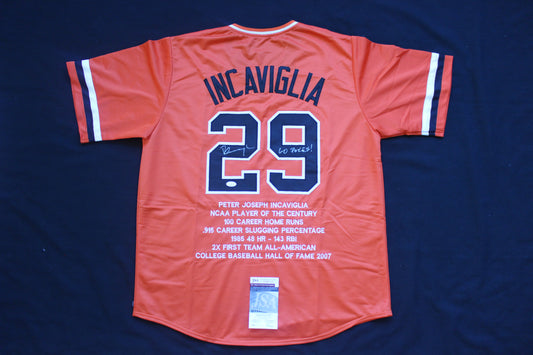 PETE INCAVIGLIA OSU ORANGE #29 "GO POKES" with STATS JSA