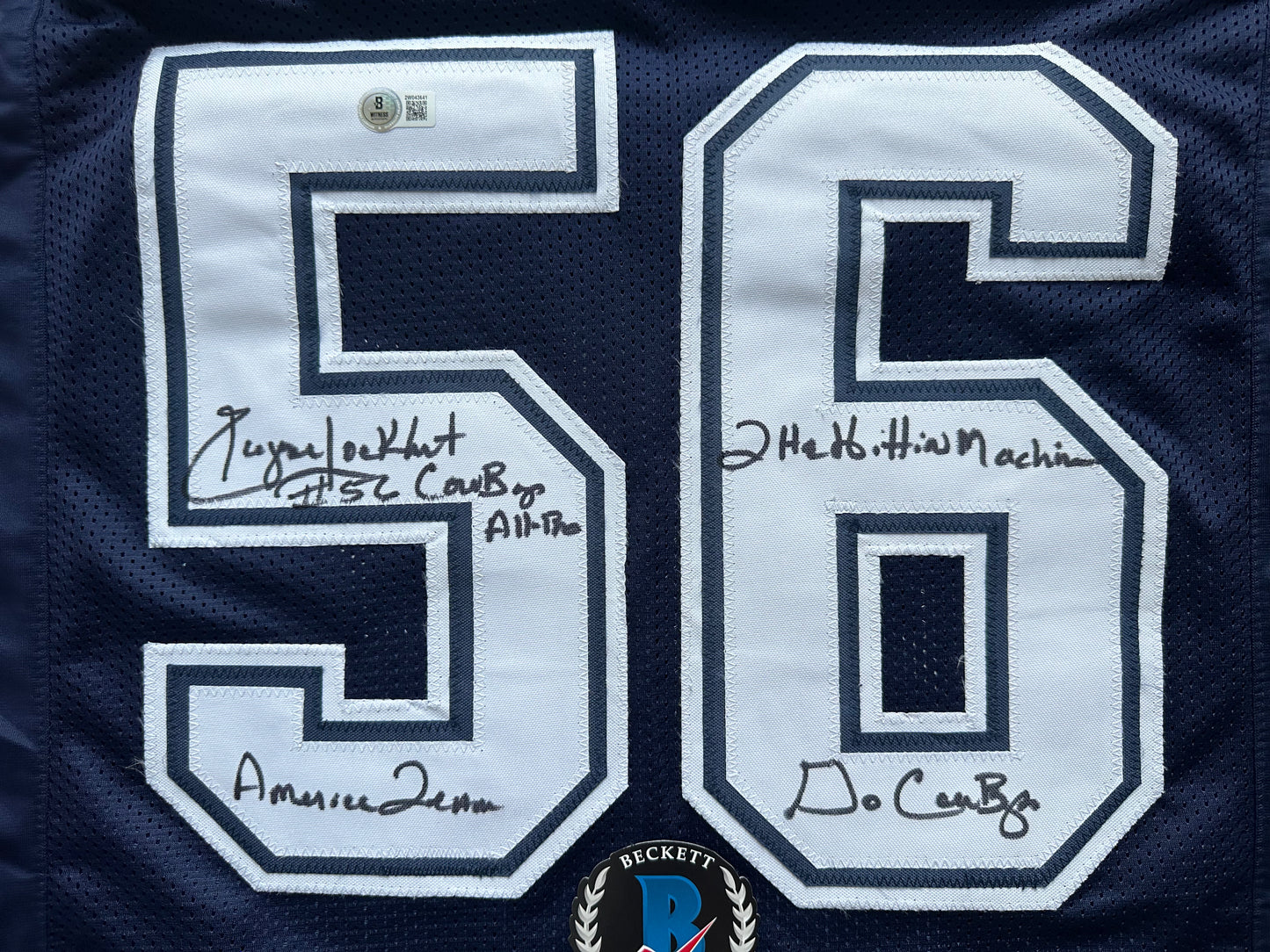 EUGENE LOCKHART DALLAS COWBOYS SIGNED BLUE JERSEY w/MULTI INSCs L BAS