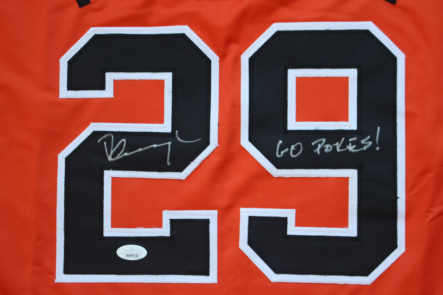 PETE INCAVIGLIA OSU ORANGE #29 "GO POKES" with STATS JSA