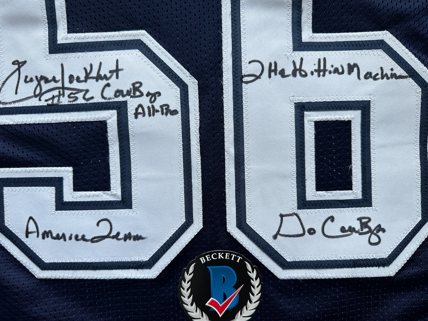 EUGENE LOCKHART DALLAS COWBOYS SIGNED BLUE JERSEY w/MULTI INSCs L BAS