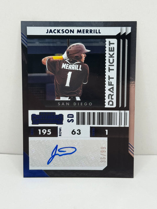 2022 Contenders Jackson Merrill Draft ticket Autograph #PT-JM #/99 Rookie
