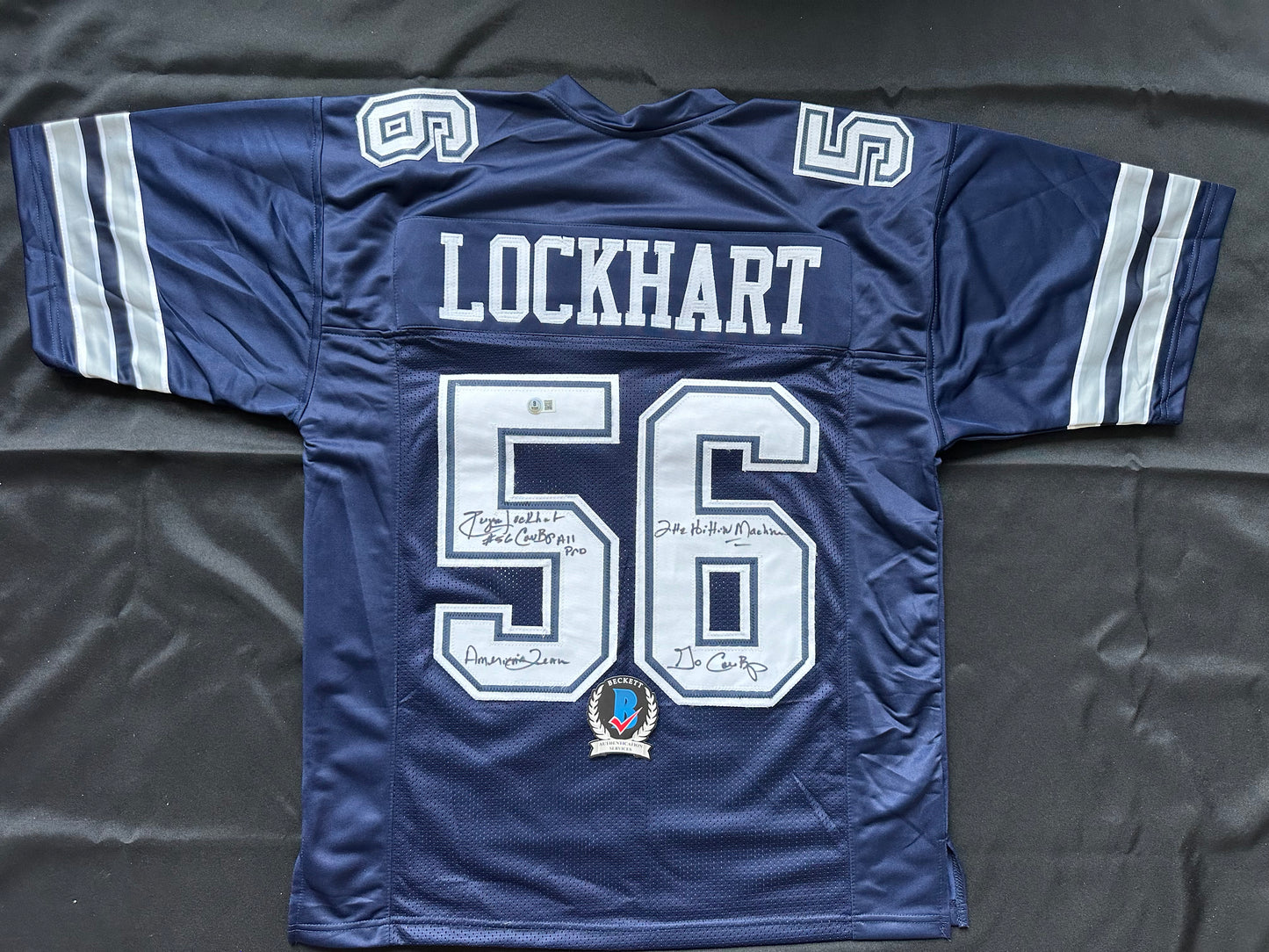 EUGENE LOCKHART DALLAS COWBOYS SIGNED BLUE JERSEY w/MULTI INSCs L BAS