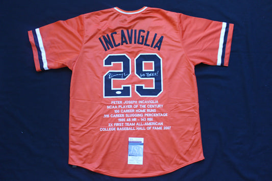 PETE INCAVIGLIA OSU ORANGE #29 "GO POKES" with STATS JSA