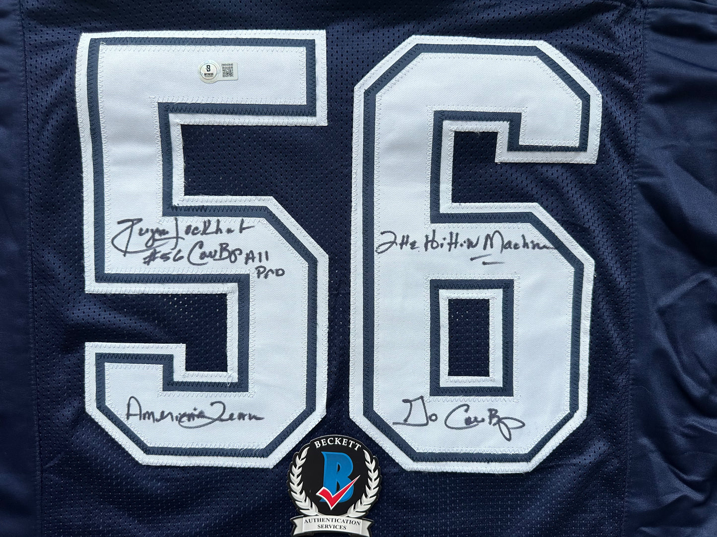 EUGENE LOCKHART DALLAS COWBOYS SIGNED BLUE JERSEY w/MULTI INSCs L BAS