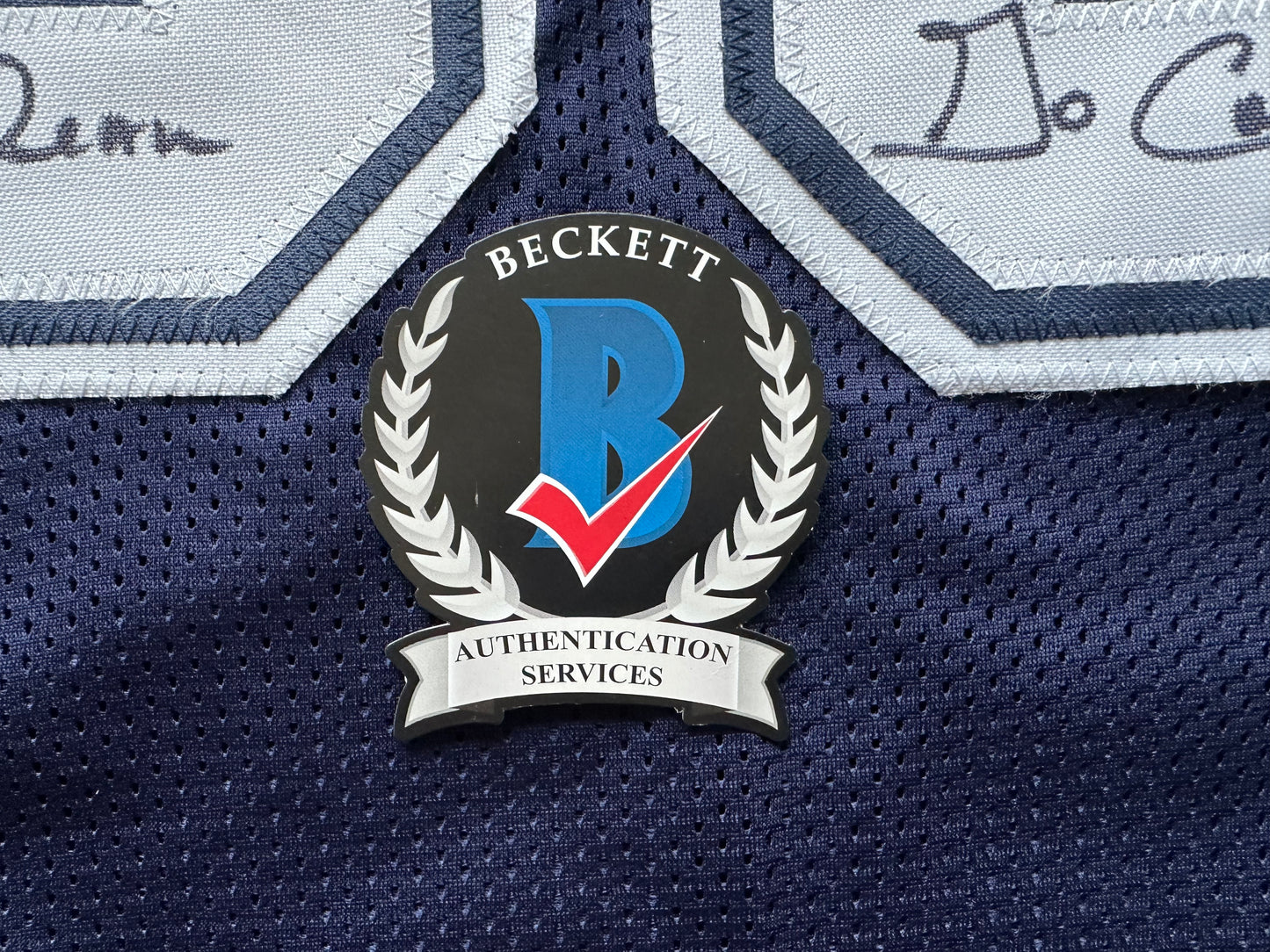 EUGENE LOCKHART DALLAS COWBOYS SIGNED BLUE JERSEY w/MULTI INSCs L BAS