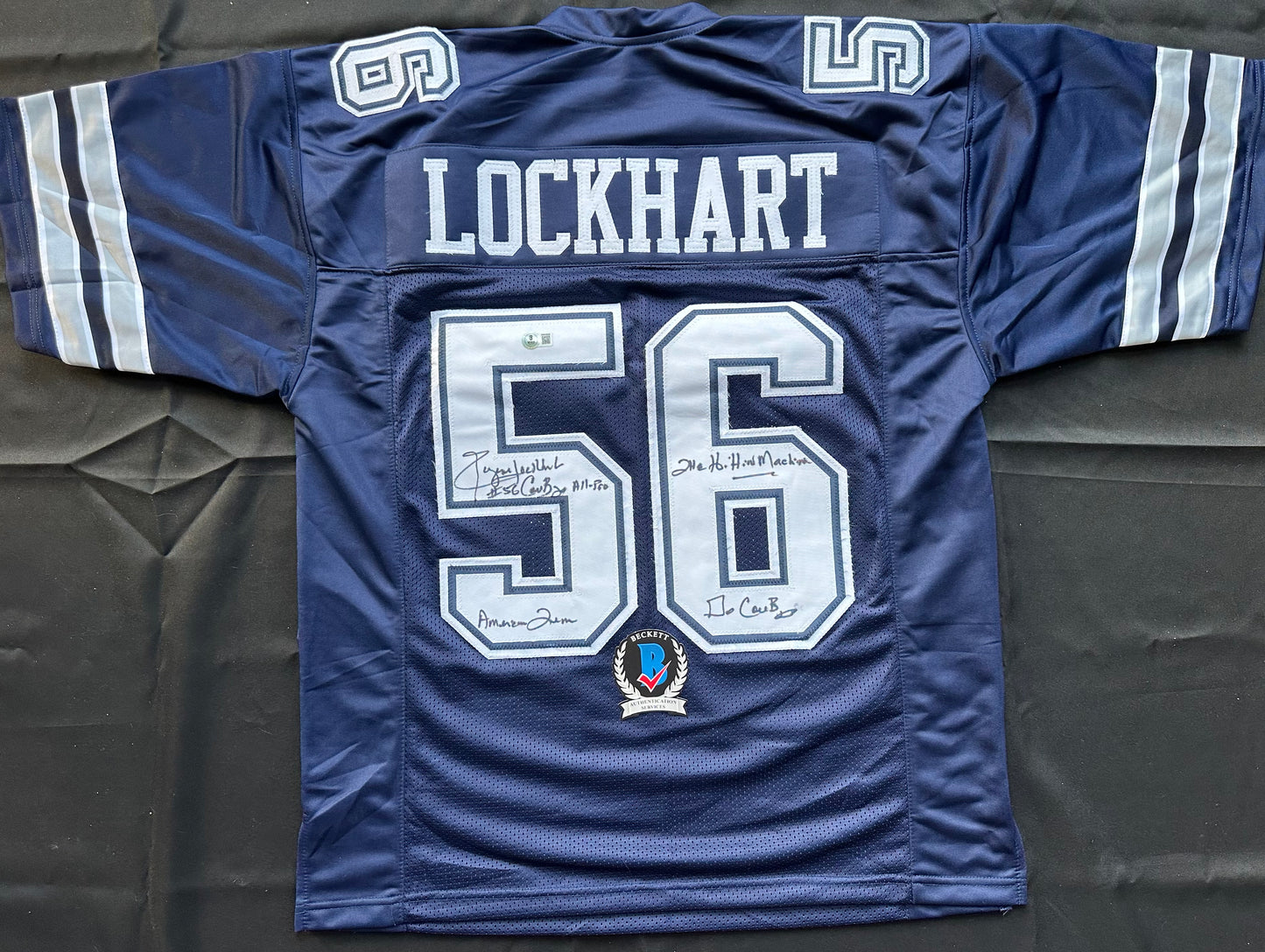 EUGENE LOCKHART DALLAS COWBOYS SIGNED BLUE JERSEY w/MULTI INSCs L BAS