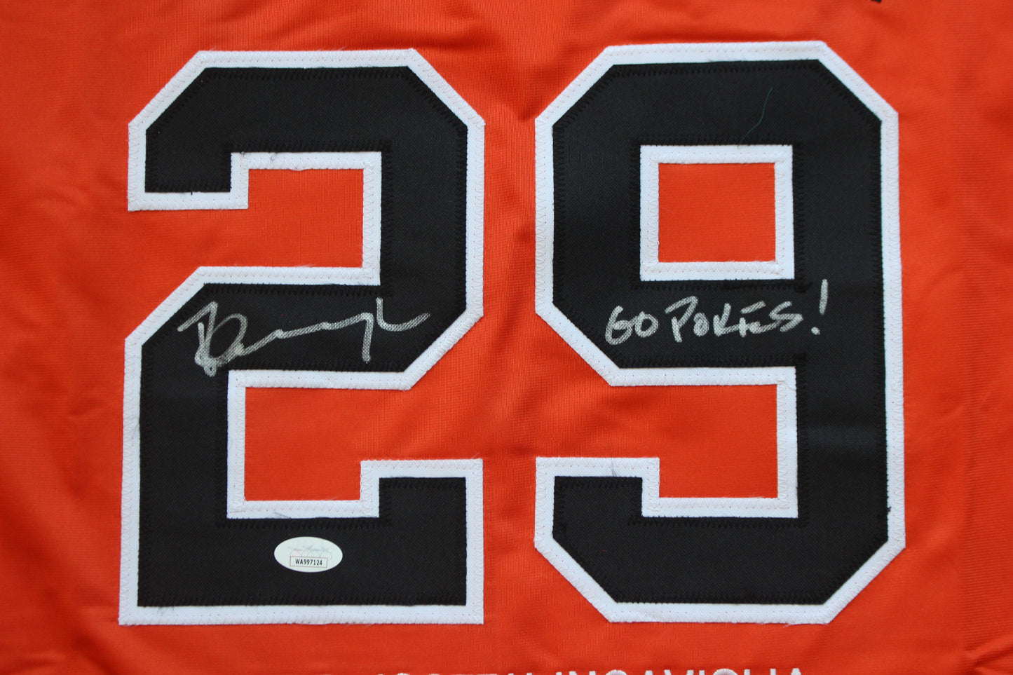 PETE INCAVIGLIA OSU ORANGE #29 "GO POKES" with STATS JSA