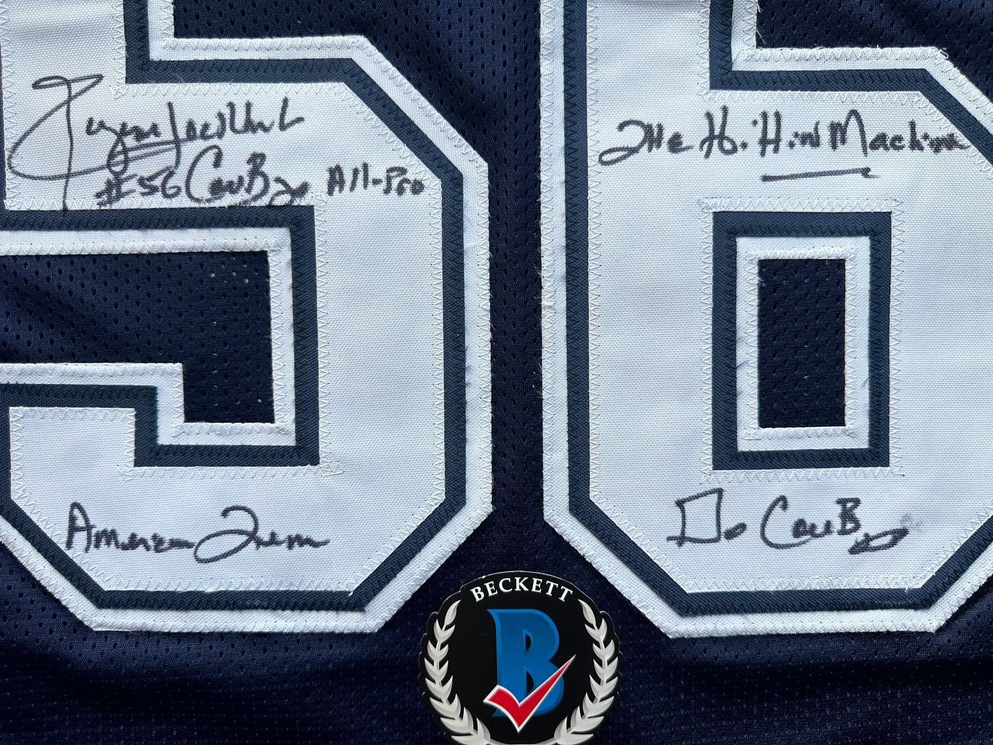 EUGENE LOCKHART DALLAS COWBOYS SIGNED BLUE JERSEY w/MULTI INSCs L BAS