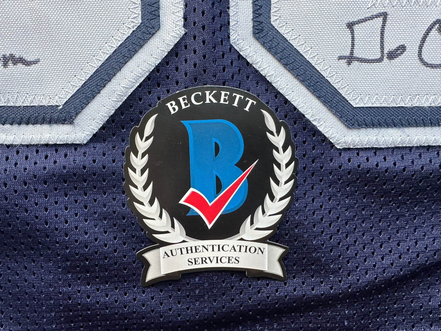 EUGENE LOCKHART DALLAS COWBOYS SIGNED BLUE JERSEY w/MULTI INSCs L BAS